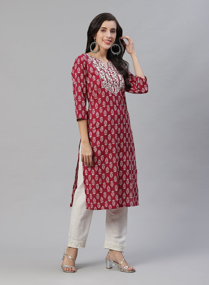 Yoke Embroidered Cotton Printed Kurti Pant Set