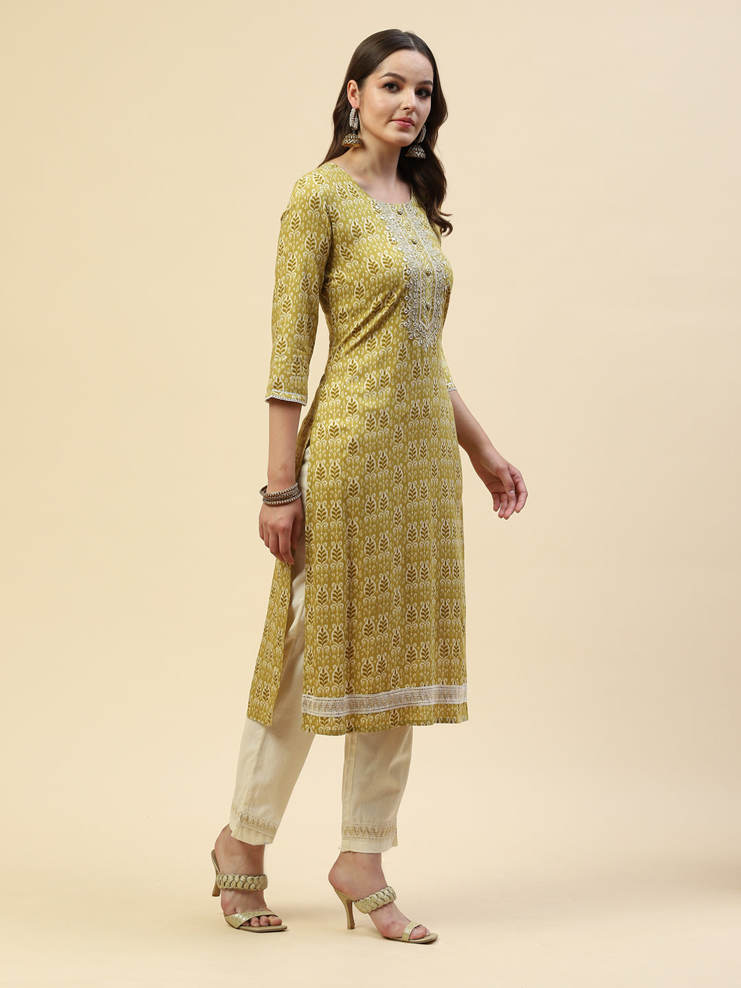Digital Printed Cotton Kurta With Pants &amp; Cotton Dupatta