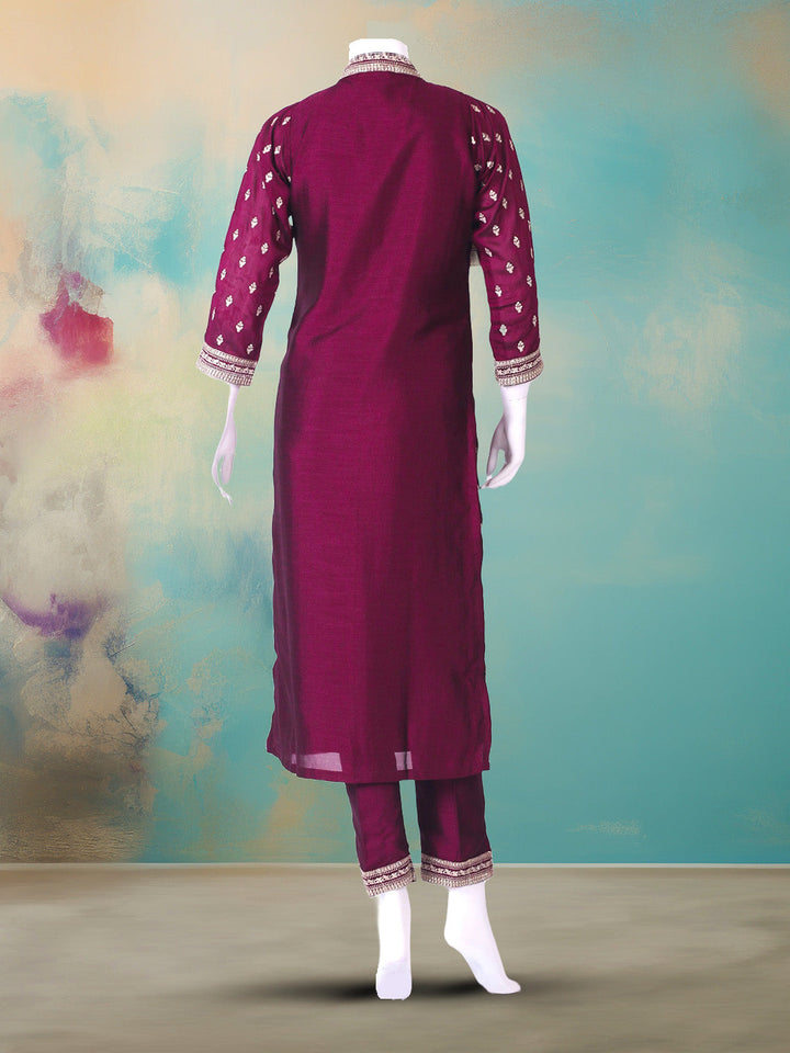 Embroidered Art Silk Kurta With Pant &amp; Dupatta