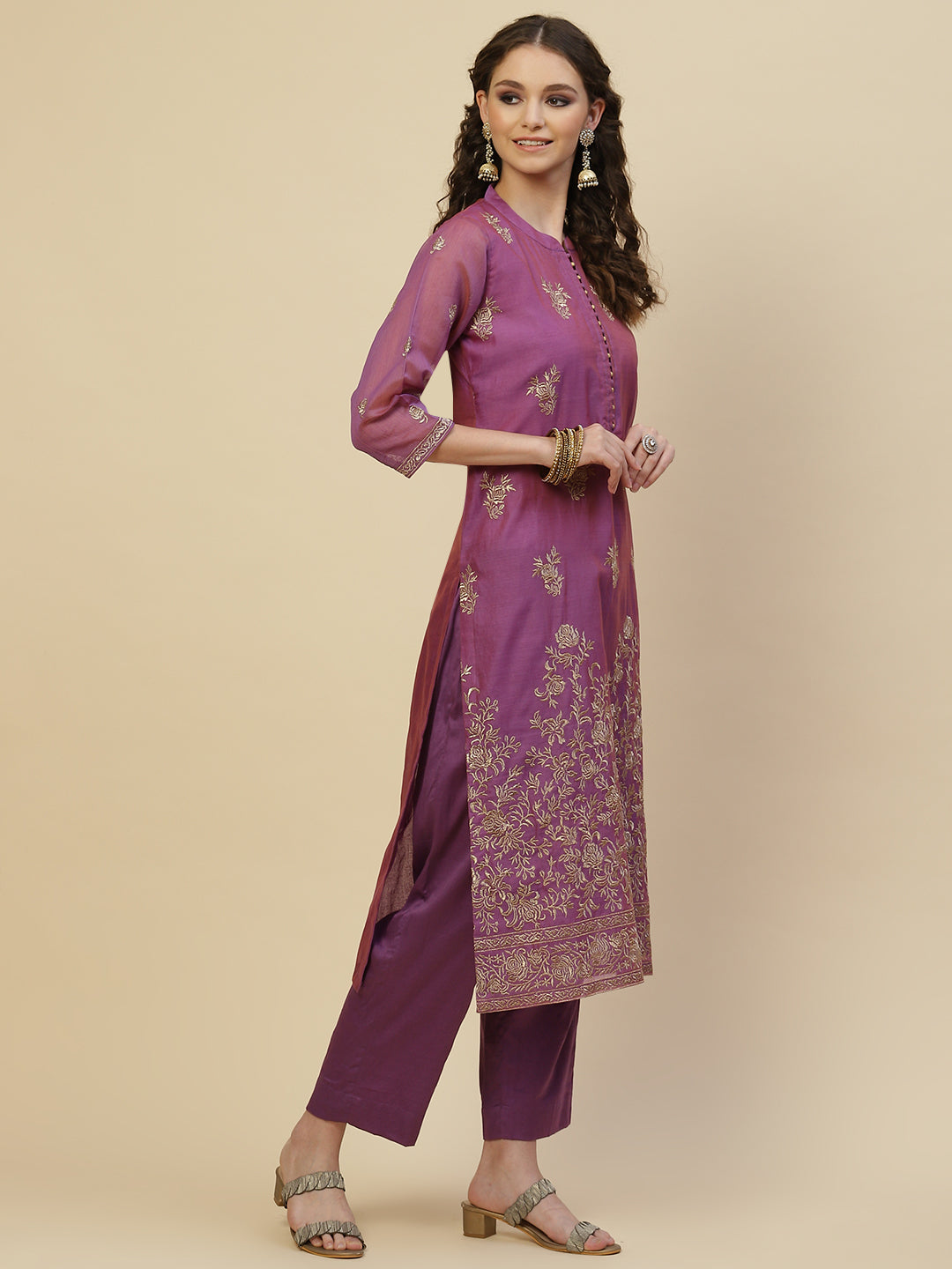 Zari Booti Cotton Kurta With Pants &amp; Dupatta