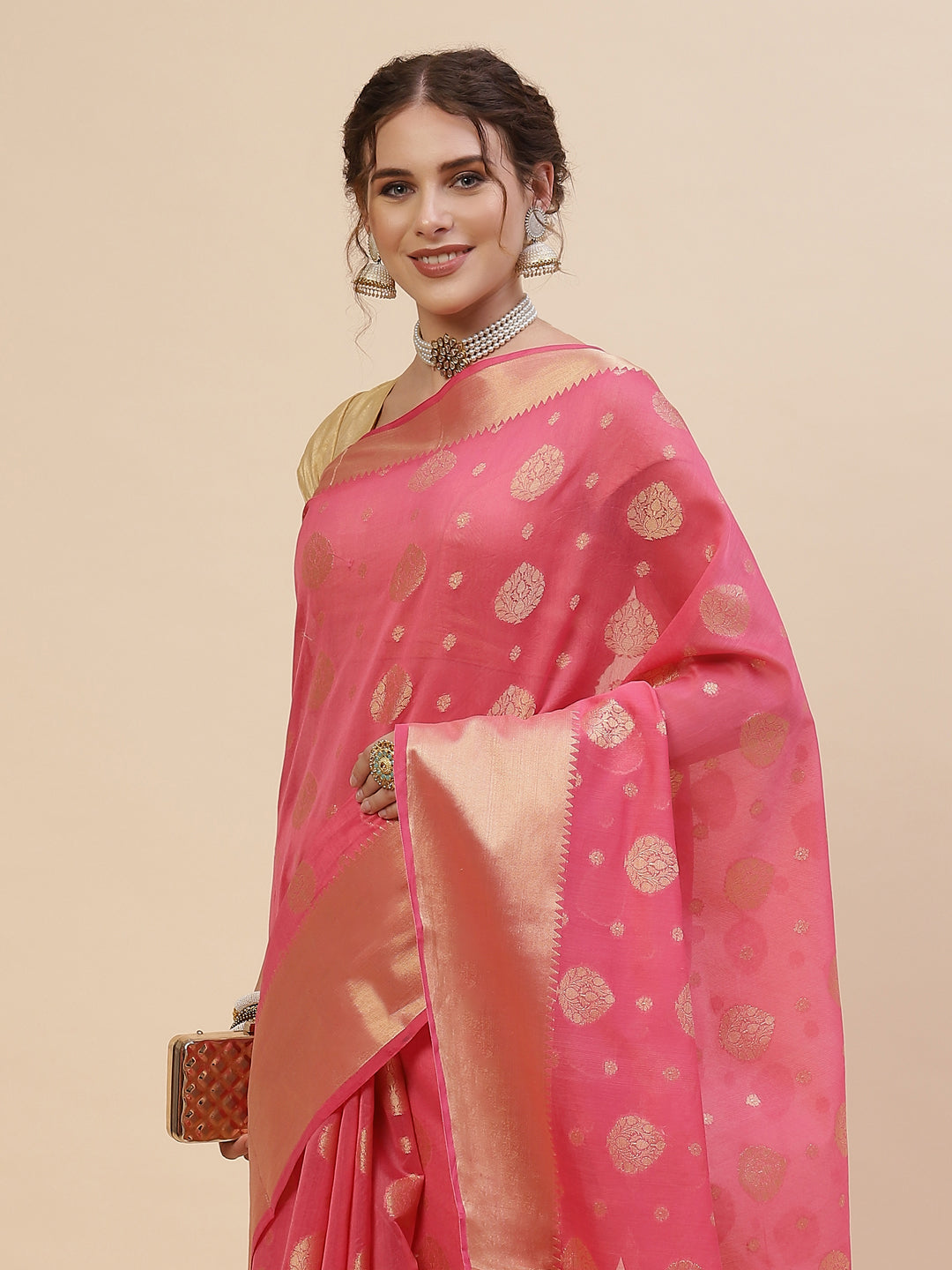 Zari Border Booti Cotton Woven Saree