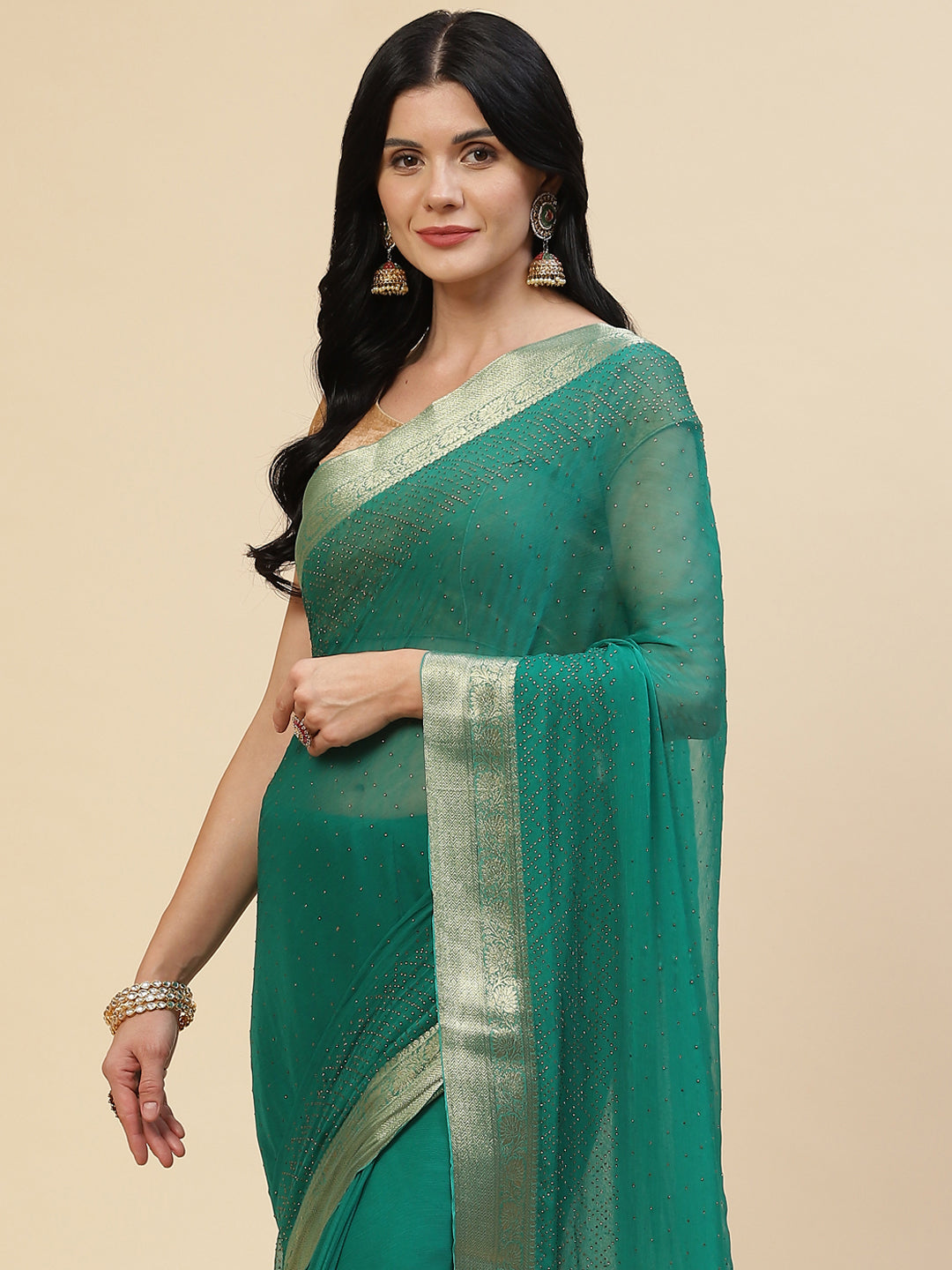 Stone Work Georgette Plain Saree