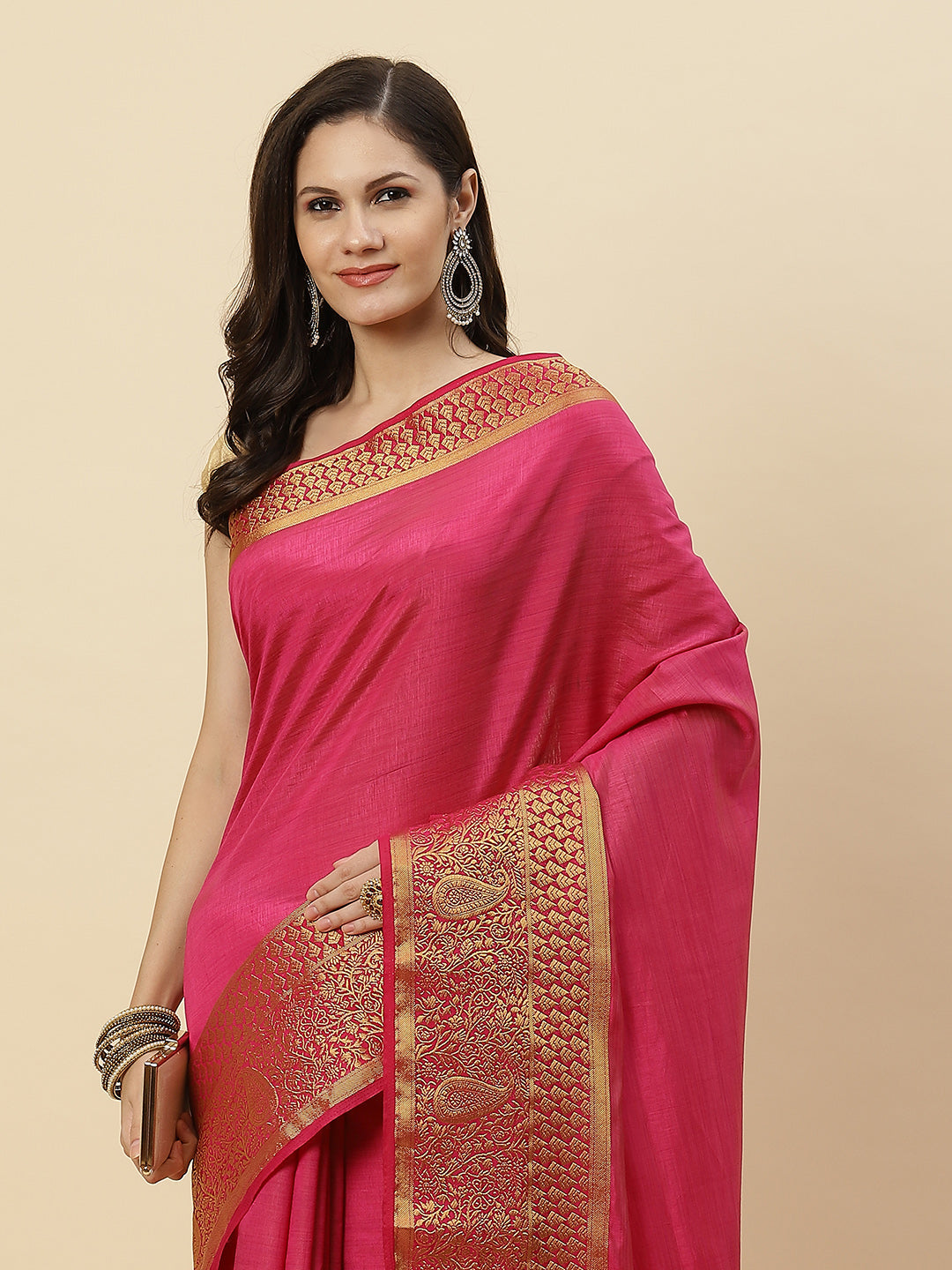 Plain Zari Border Art Handloom Woven Saree