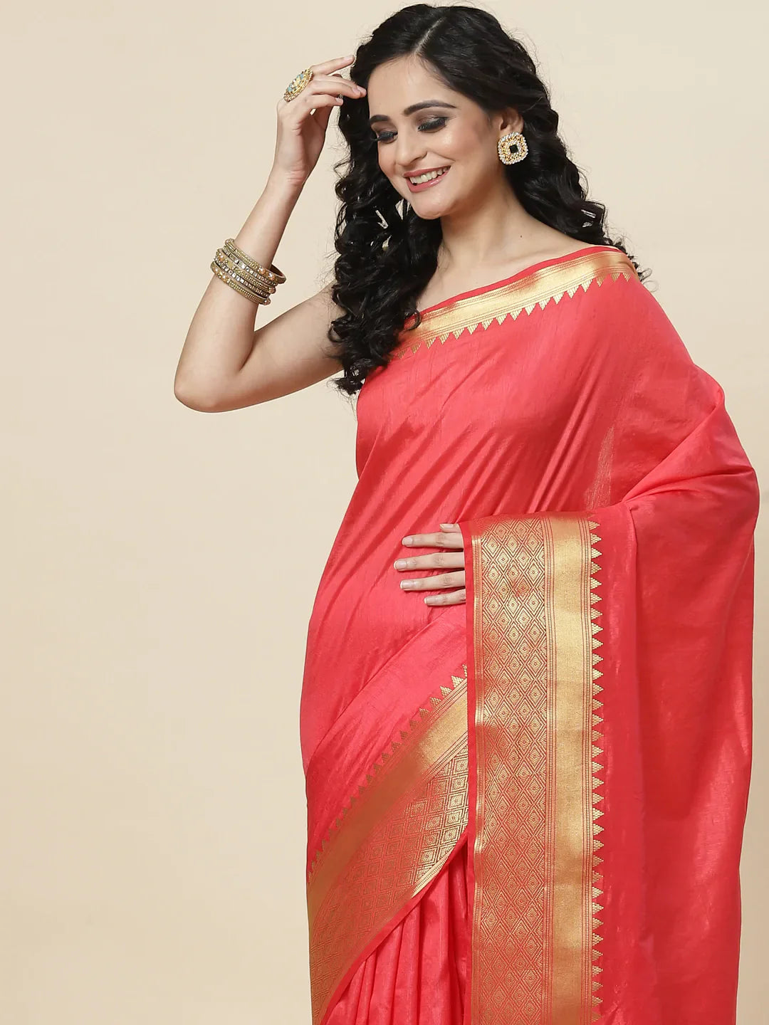 Plain Zari Border Handloom Woven Saree