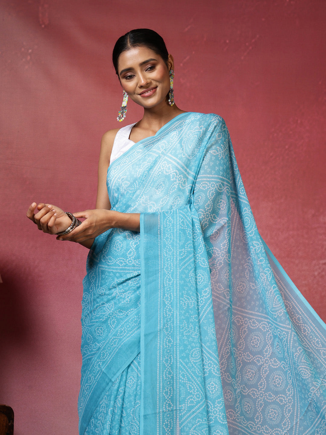Bandhani Printed Chiffon Saree