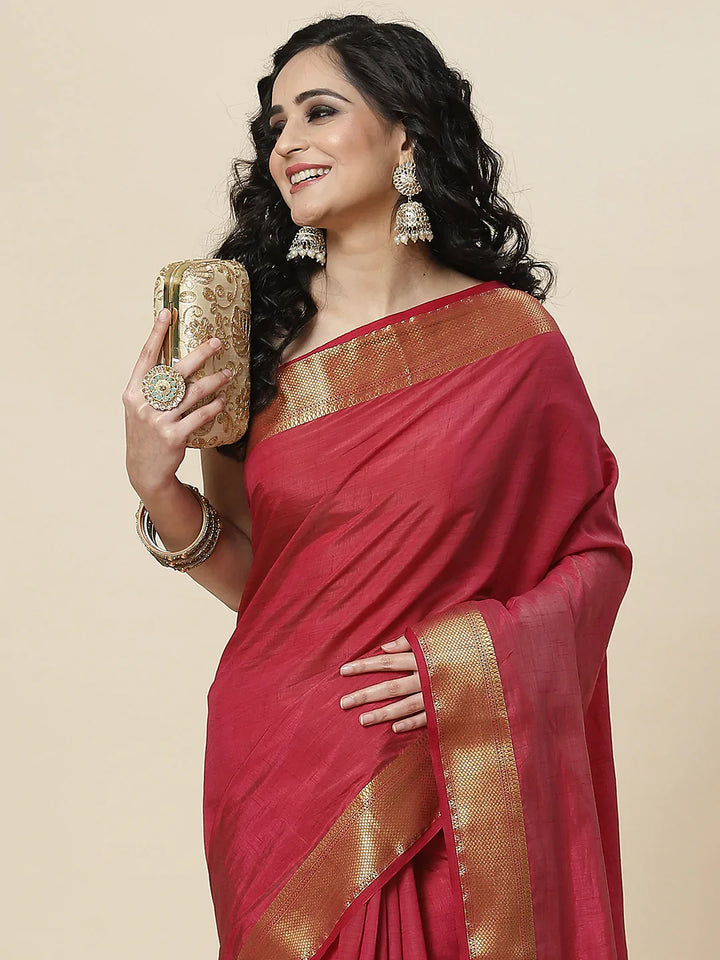 Plain Zari Border Handloom Woven Saree