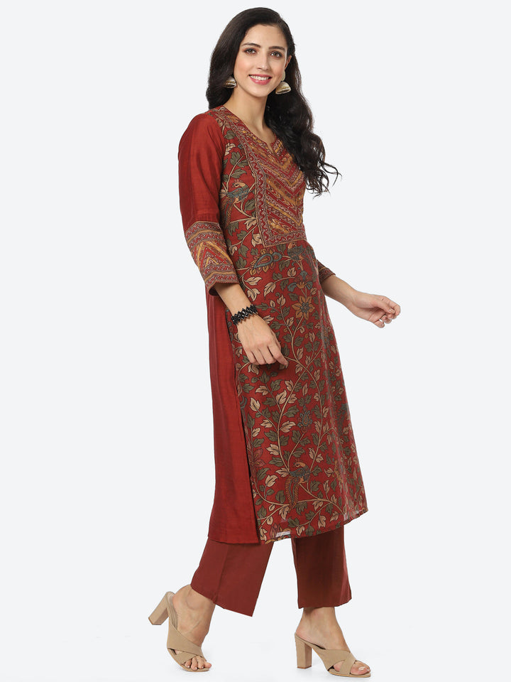 Floral Printed Chanderi Kurti With Pant
