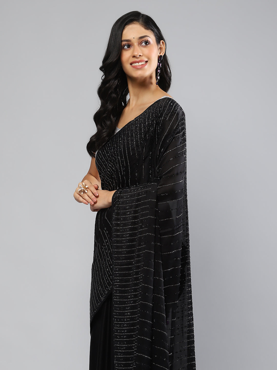 Stone Embellished Satin Saree