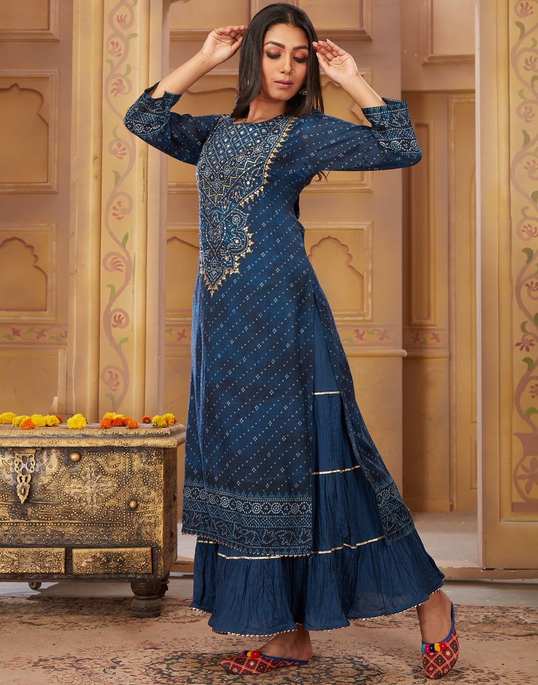 MBZ Meena Bazaar-Blue Cotton Chanderi Kurti