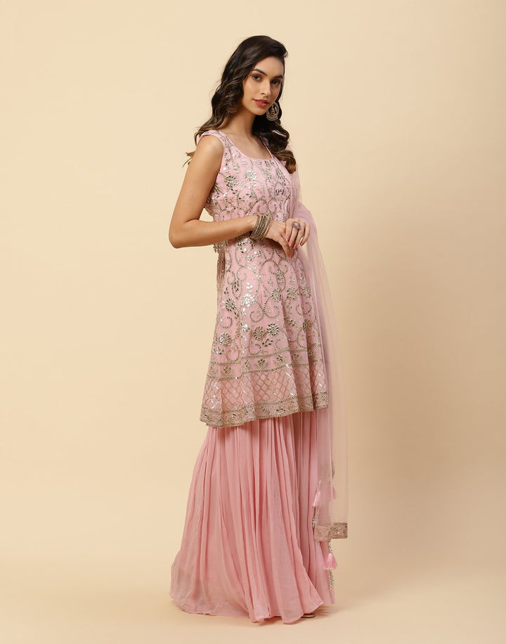 Embroidered Gota Work Georgette Salwar Kameez Stitched Suit With Net Dupatta