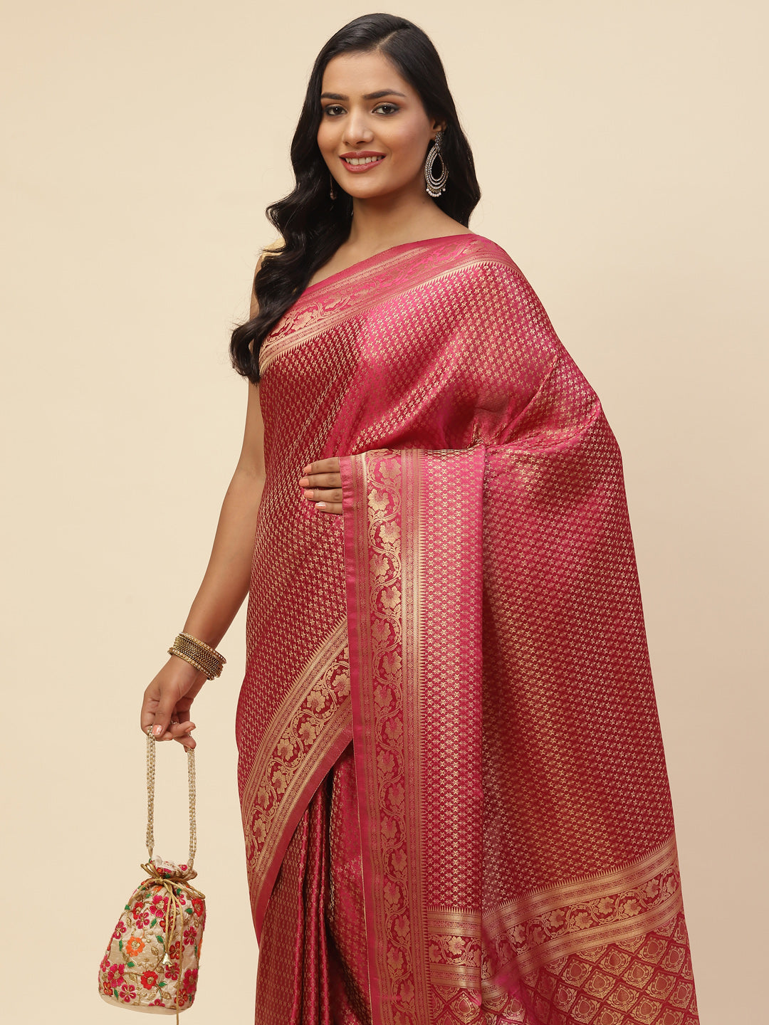 Brocade Zari Booti Satin Woven Saree