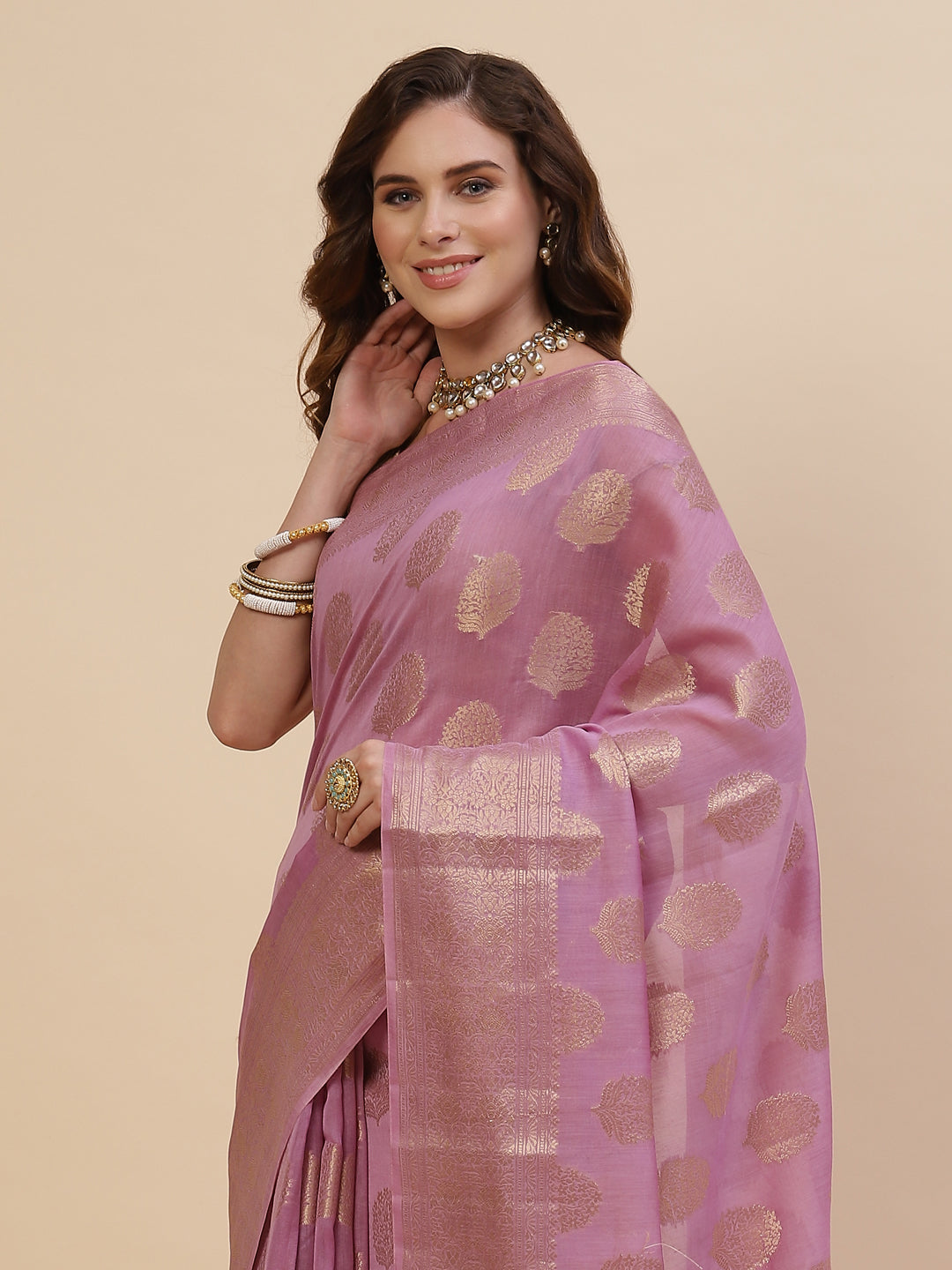 Zari Border Booti Cotton Woven Saree