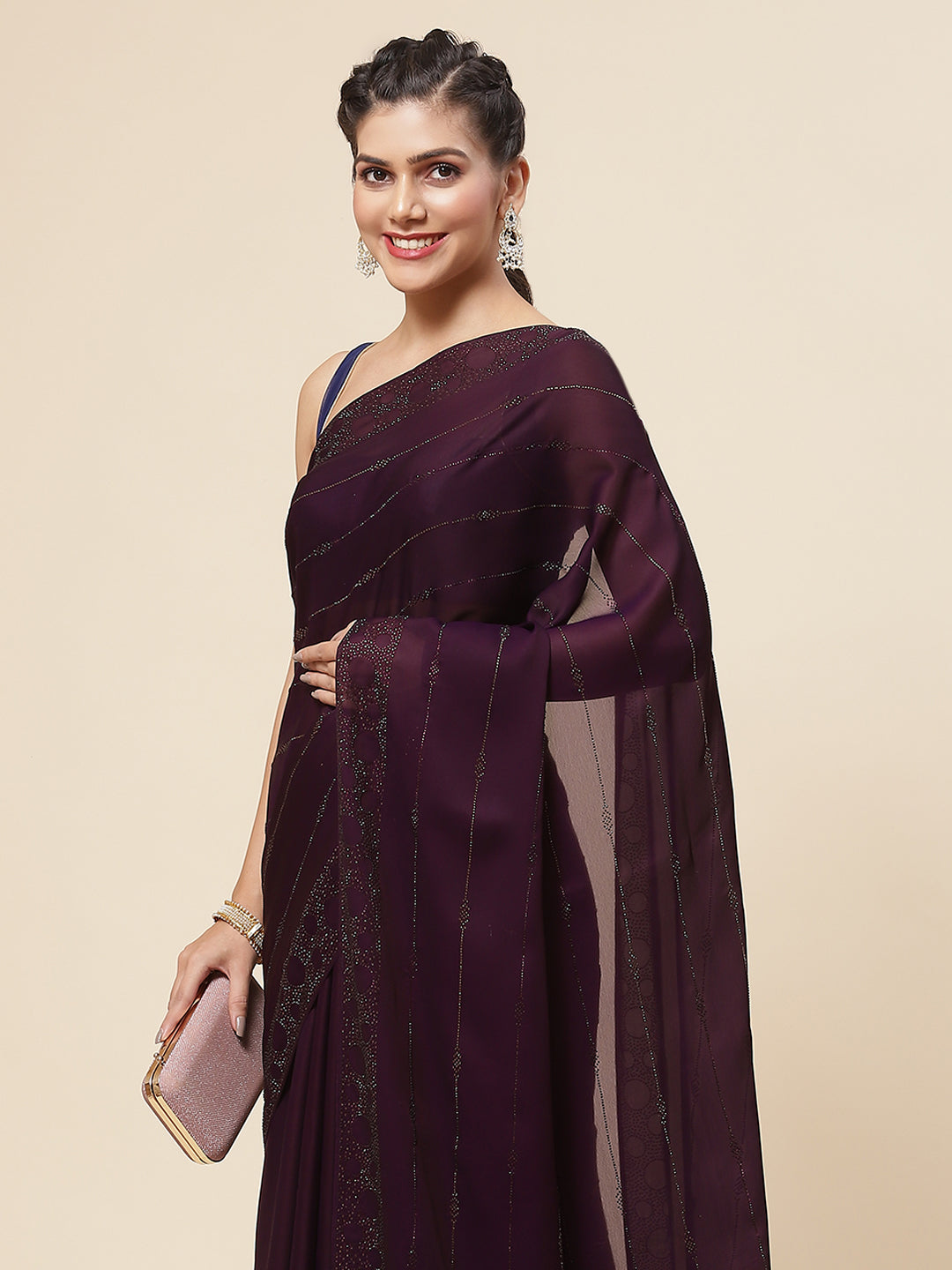 Stone Embroidered Satin Saree