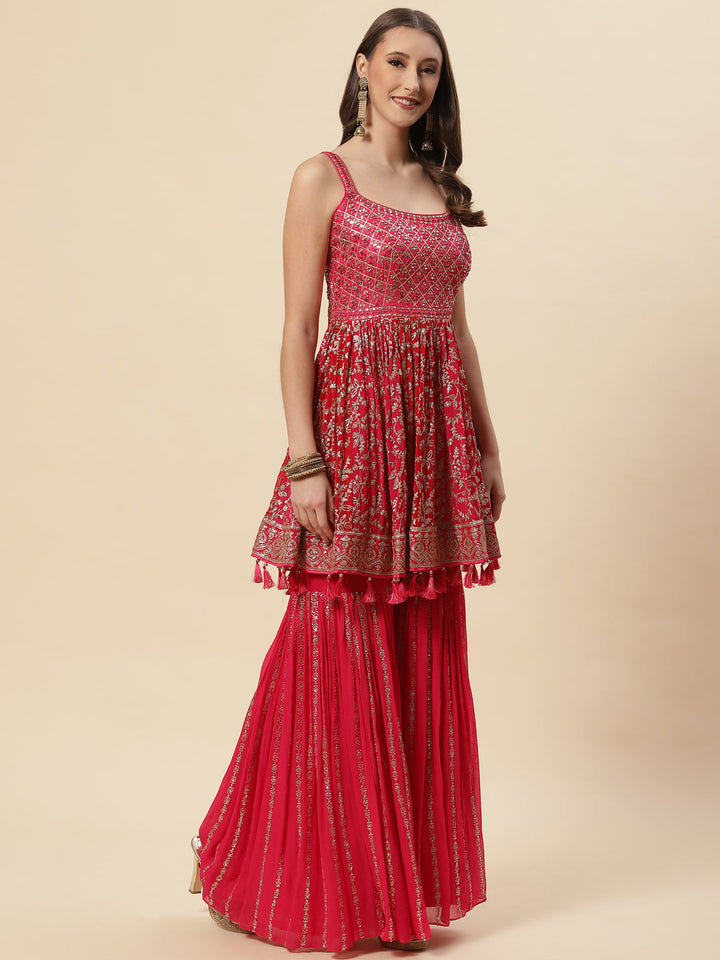 Sequin Embroidered Crepe Kurti With Garara &amp; dupatta
