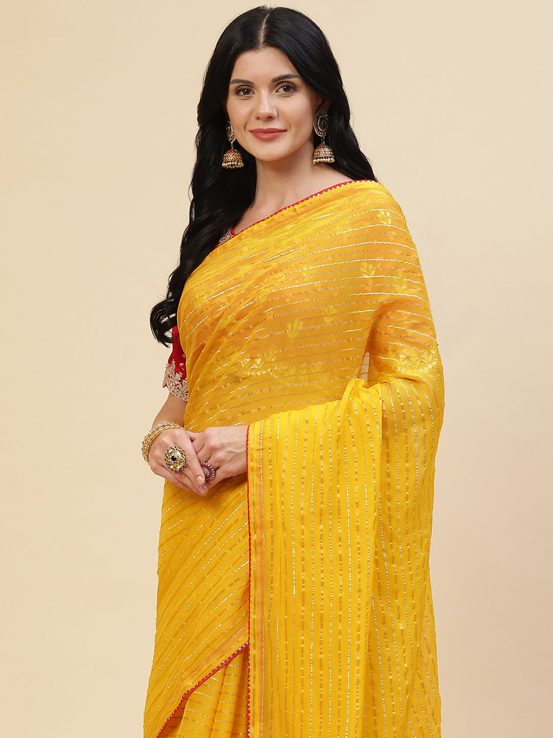 Stripes Embroidered Organza Saree