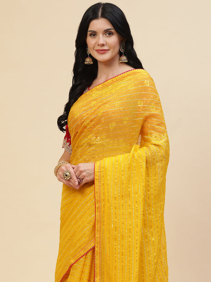 Stripes Embroidered Organza Saree