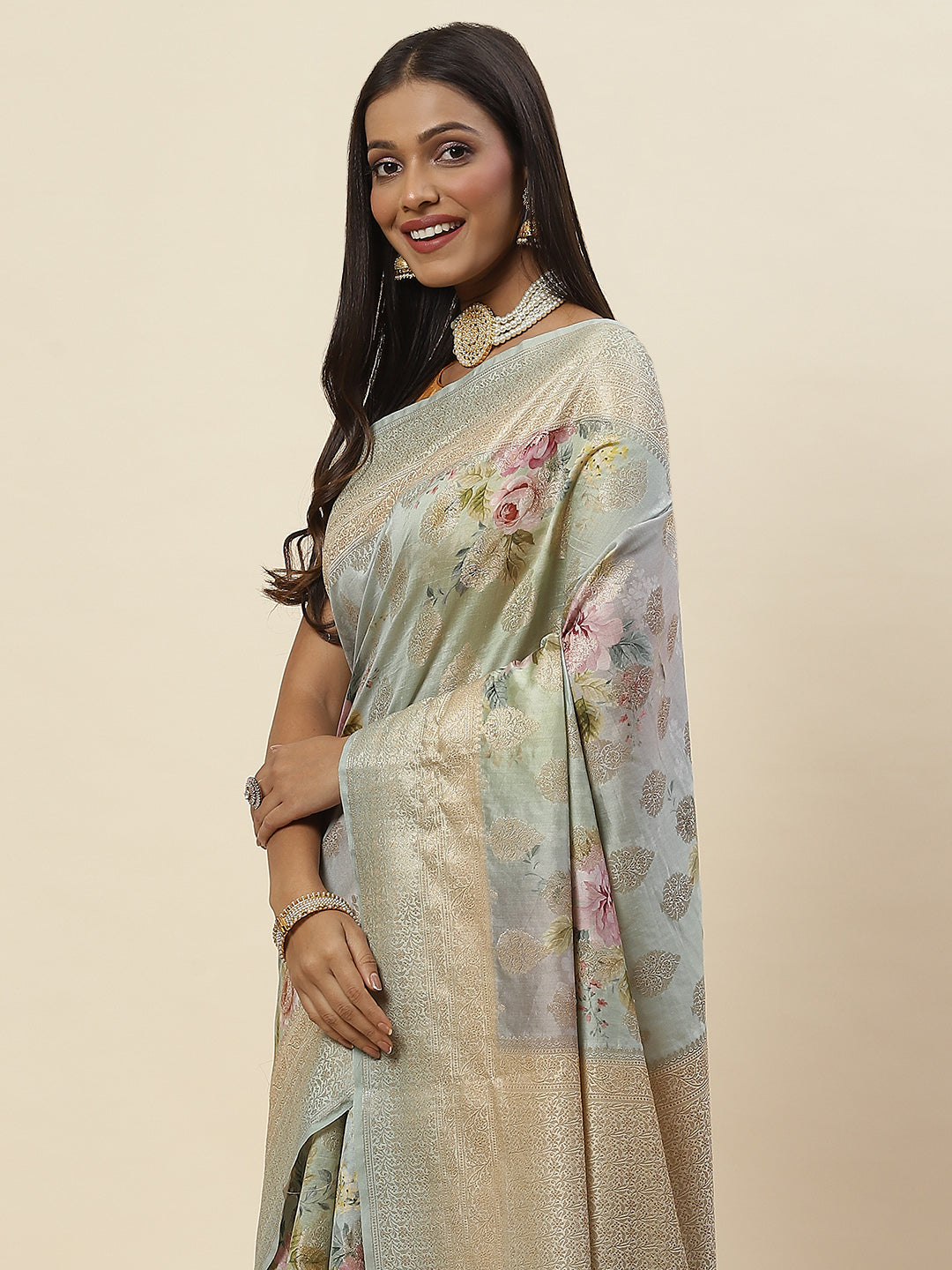 Digital Floral Printed Tussar Saree