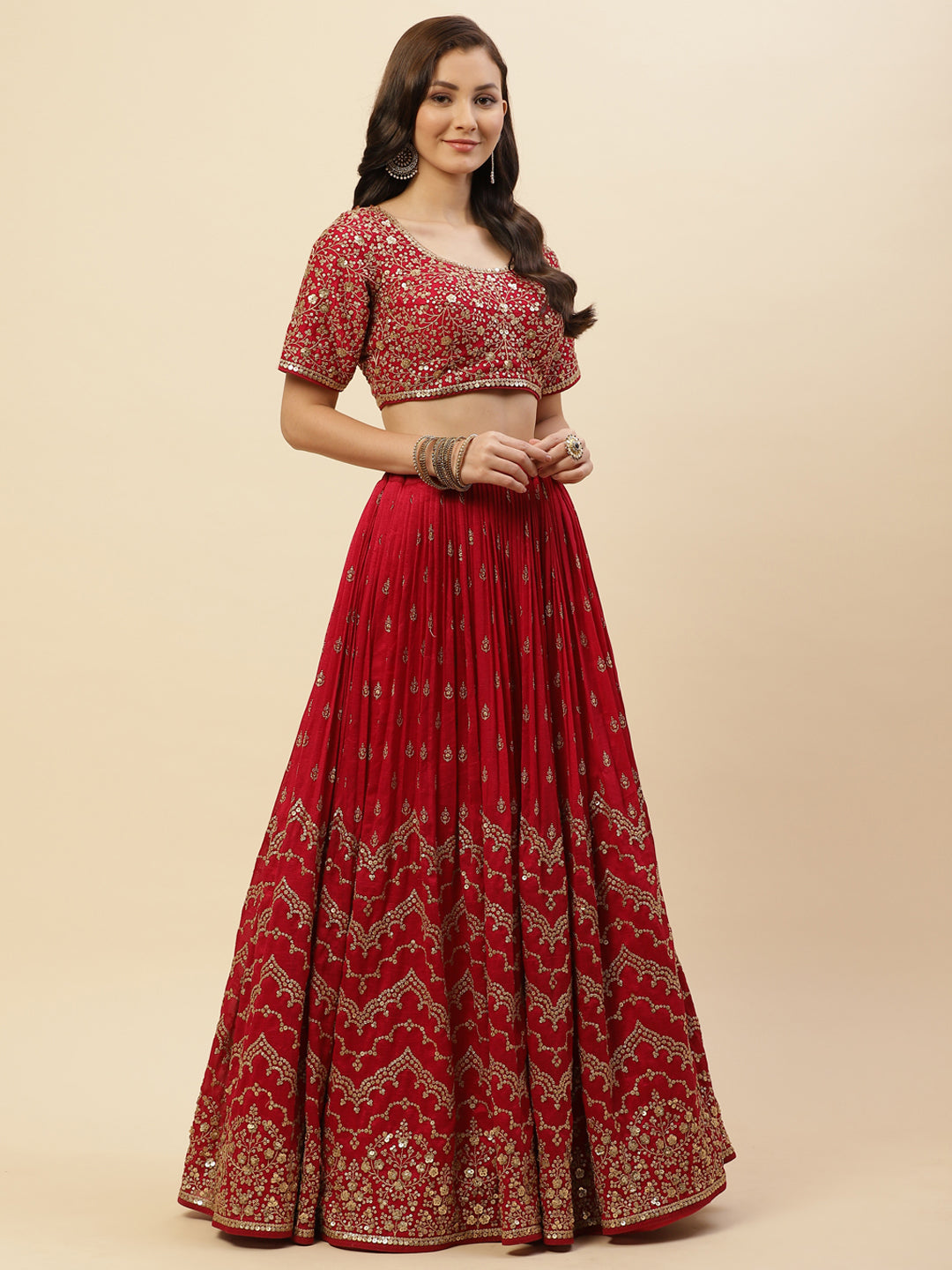 Sequin Work Art Handloom Choli With Lehenga &amp; Net Dupatta