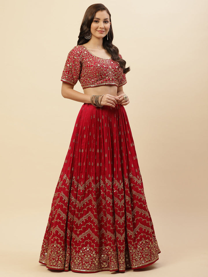 Sequin Work Art Handloom Choli With Lehenga &amp; Net Dupatta