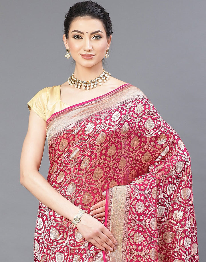 MBZ Meena Bazaar-Rani Georgette Banarasi Khaddi Saree