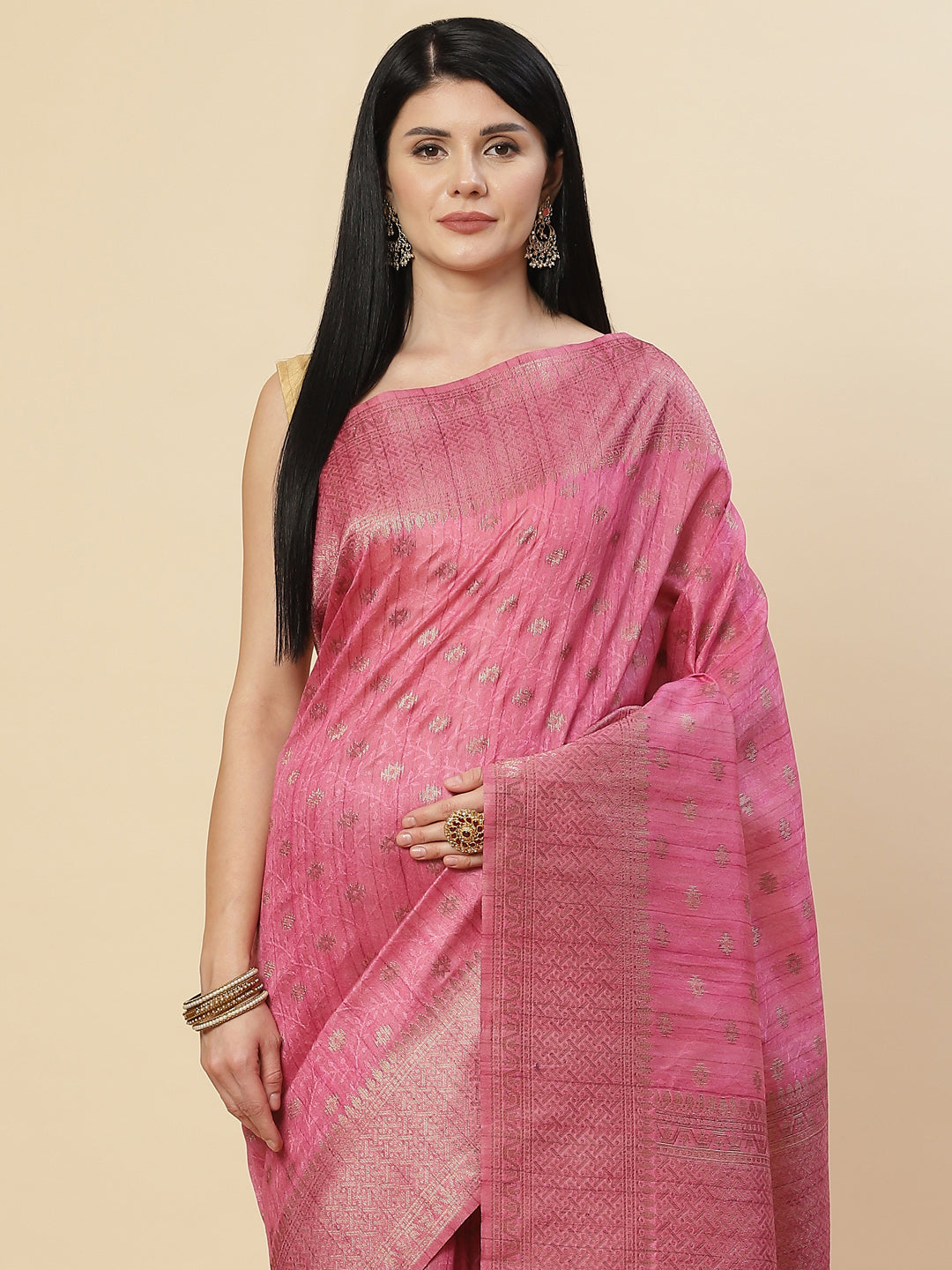 Zari Booti Tussar Woven Saree