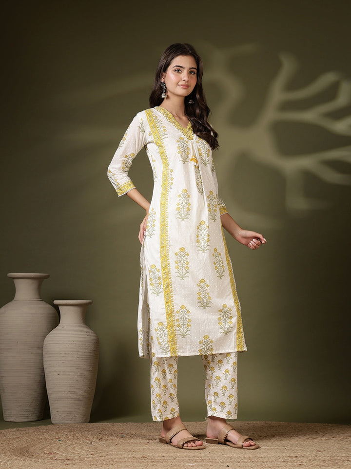 Printed Cotton Blend Kurta With Pant &amp; Dupatta