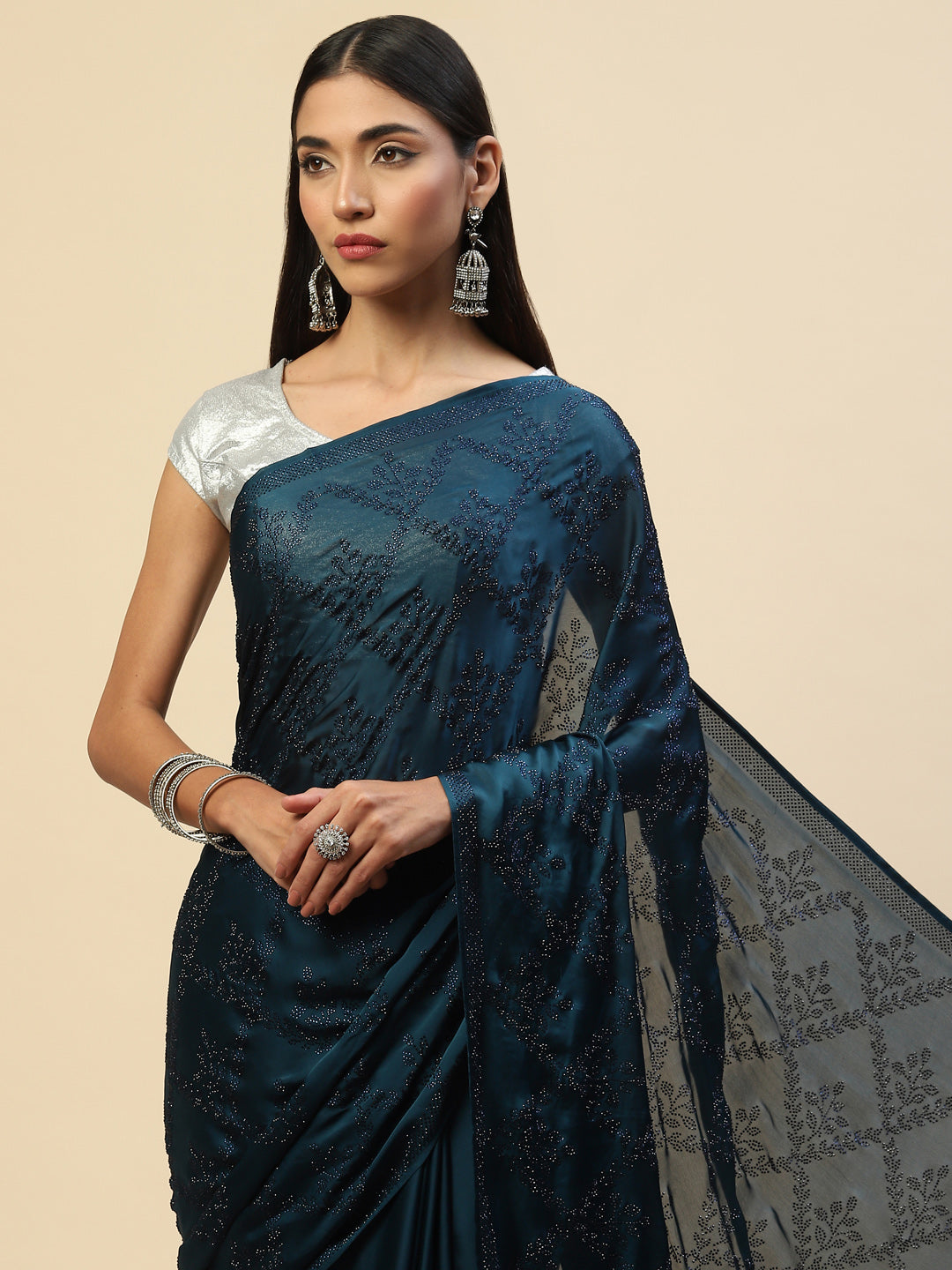 Swarovski Jaal Embroidered Satin Saree
