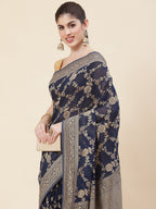 Floral Zari Jaal Georgette Plain Saree