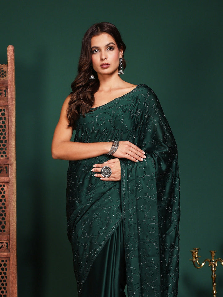 Embroidered Satin Saree
