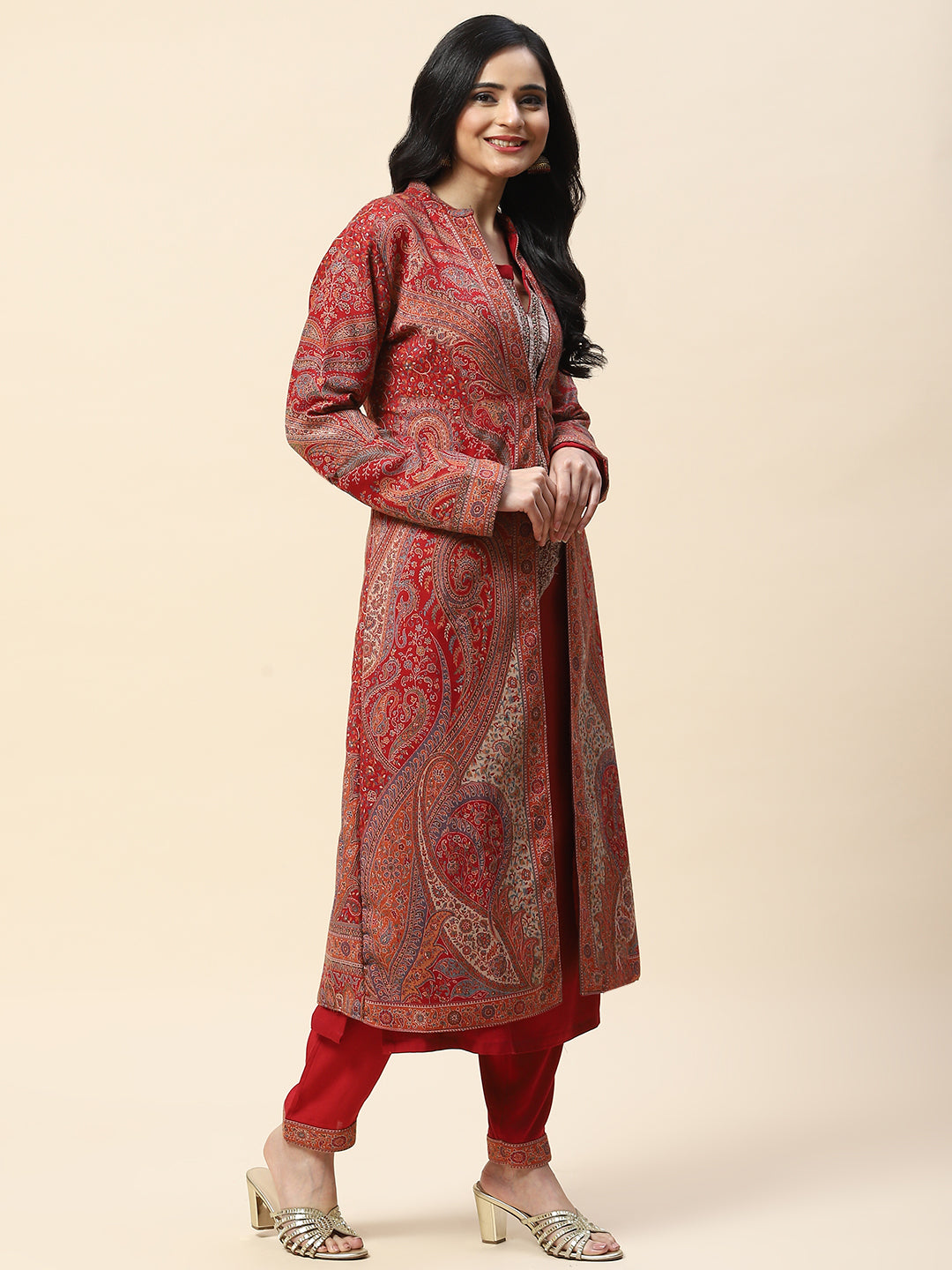 Resham Jaal Woven Pashmina Kurta With Pants &amp; Jacket