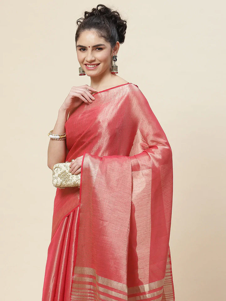 Plain Zari Border  Handloom Woven Saree