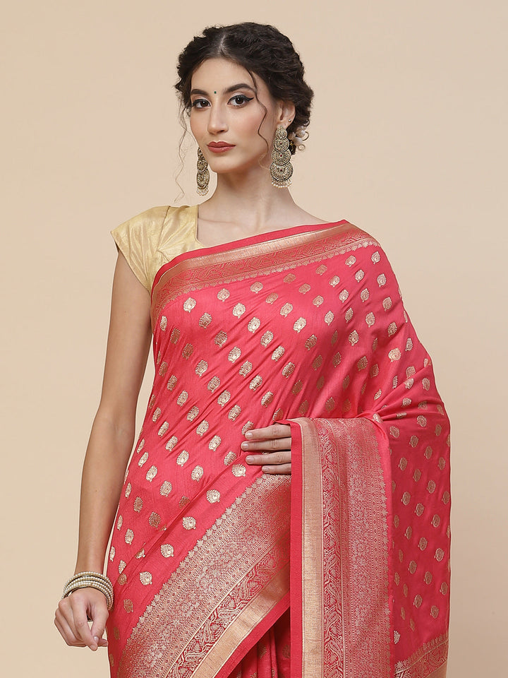 Zari Border Booti Art Handloom Woven Saree