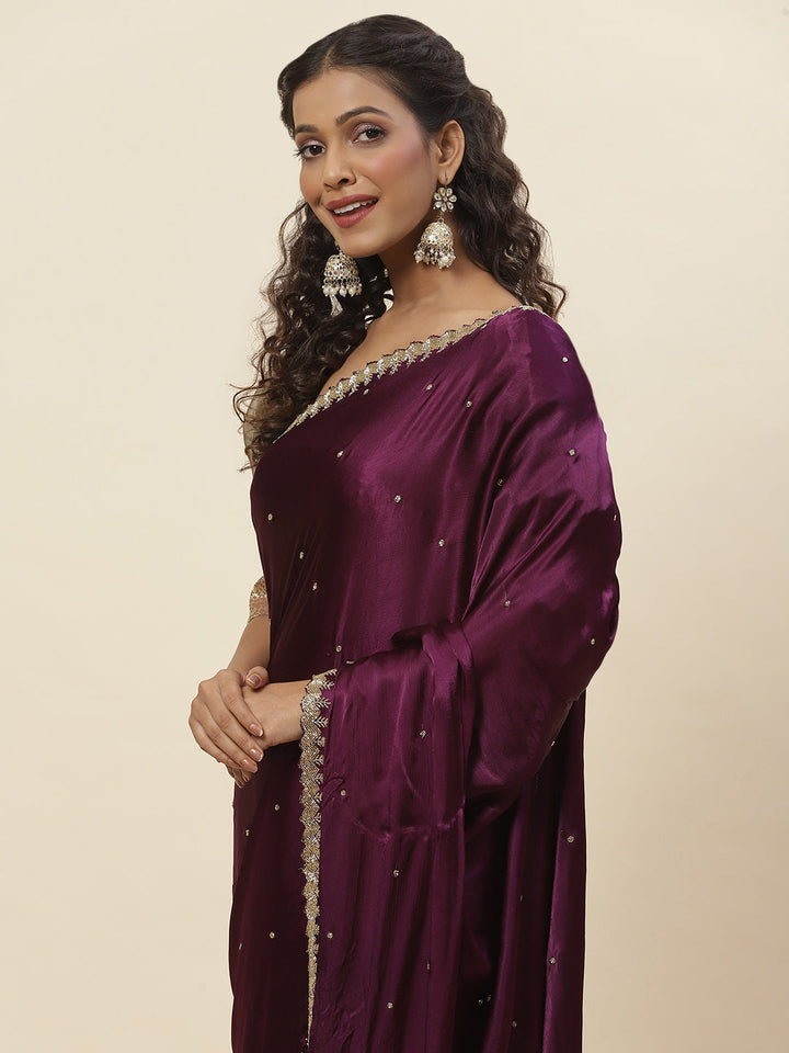 Cutdana Embroidered Chinnon Saree