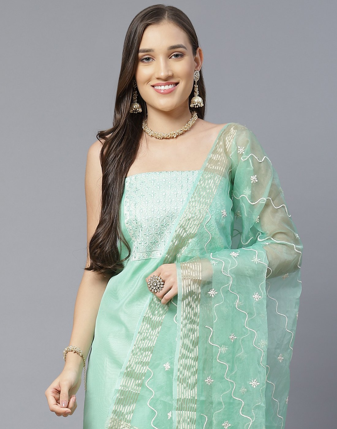 Chanderi Embroidered Suit Piece with fancy dupatta