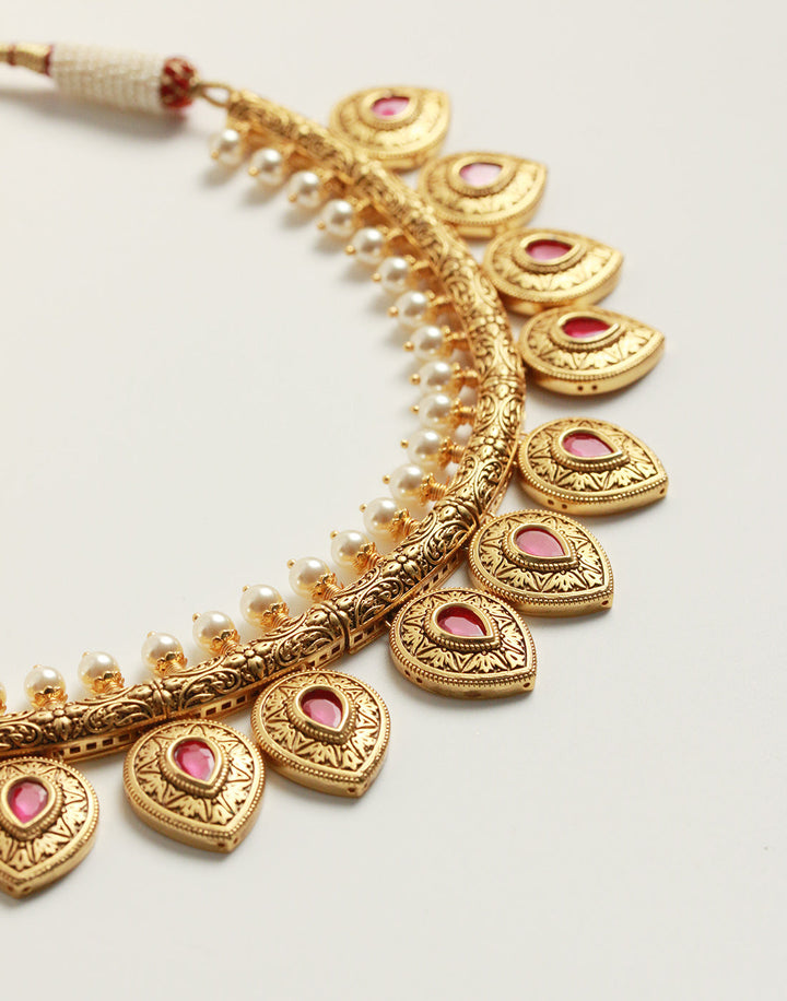 Colored Stone Necklace Set With Ear-Drop (Jhumki)