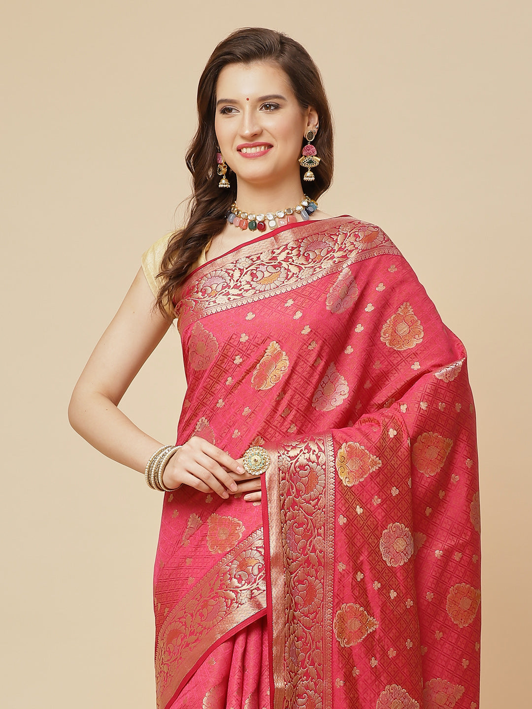 Zari Border Booti Art Handloom Woven Saree