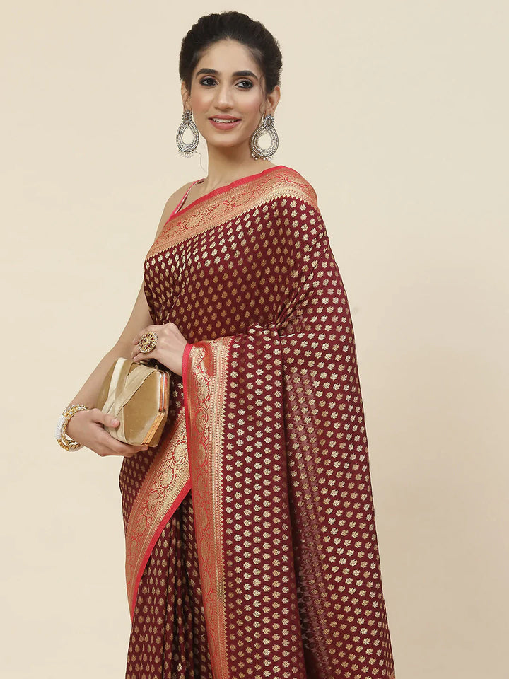 Zari Booti Crepe Plain Saree