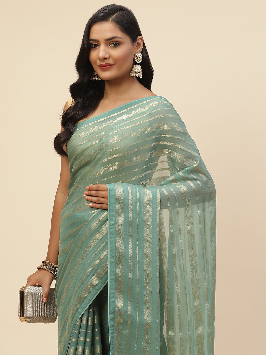Zari Jaal Organza Plain Saree