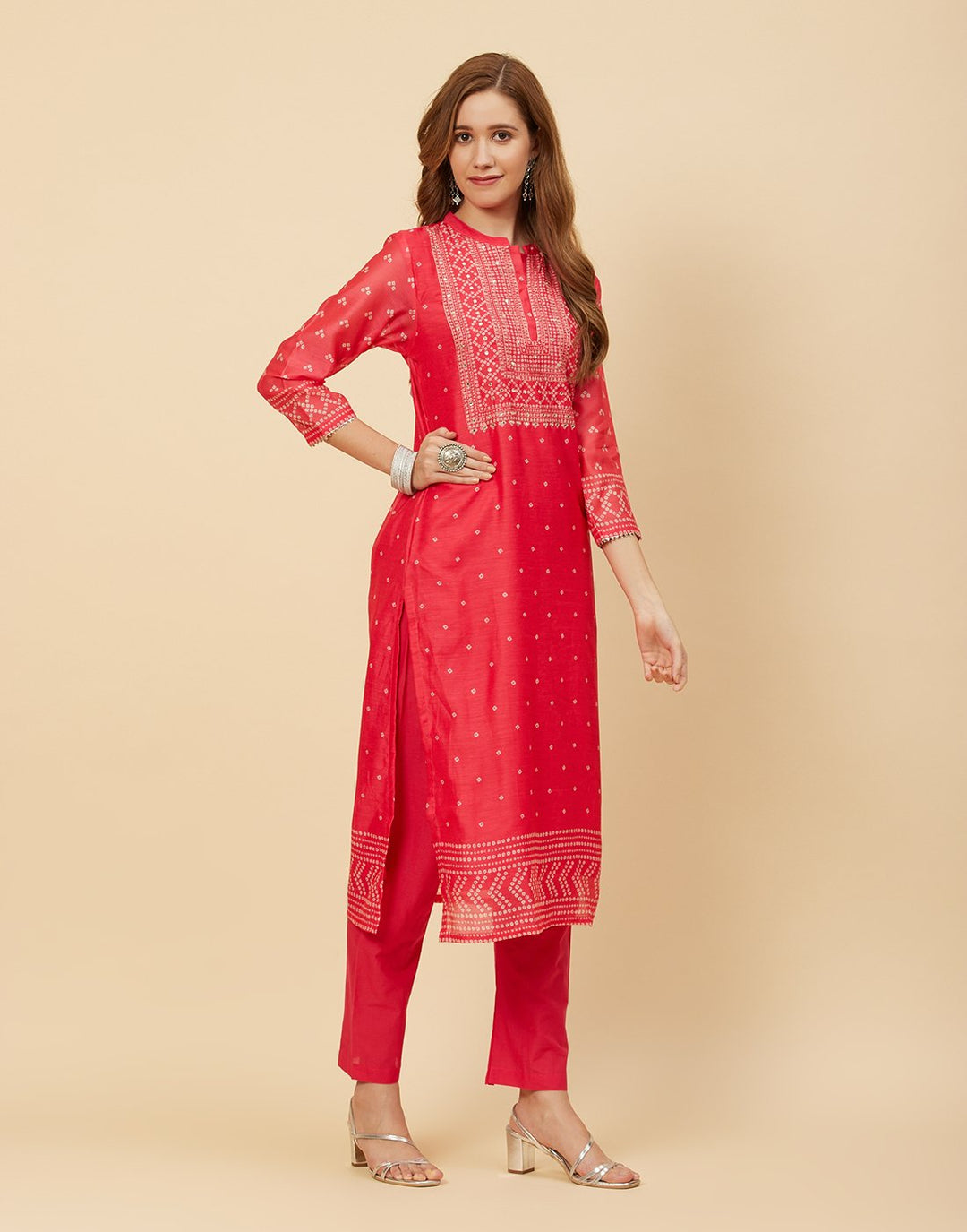 Embroidered Chanderi Kurti With Pant