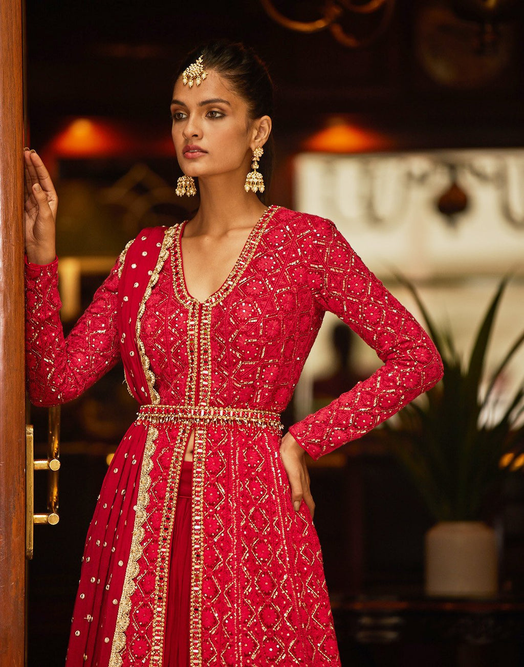 Embroidered Resham Jaal With Cutdana Georgette Lehenga With Jacket And Dupatta