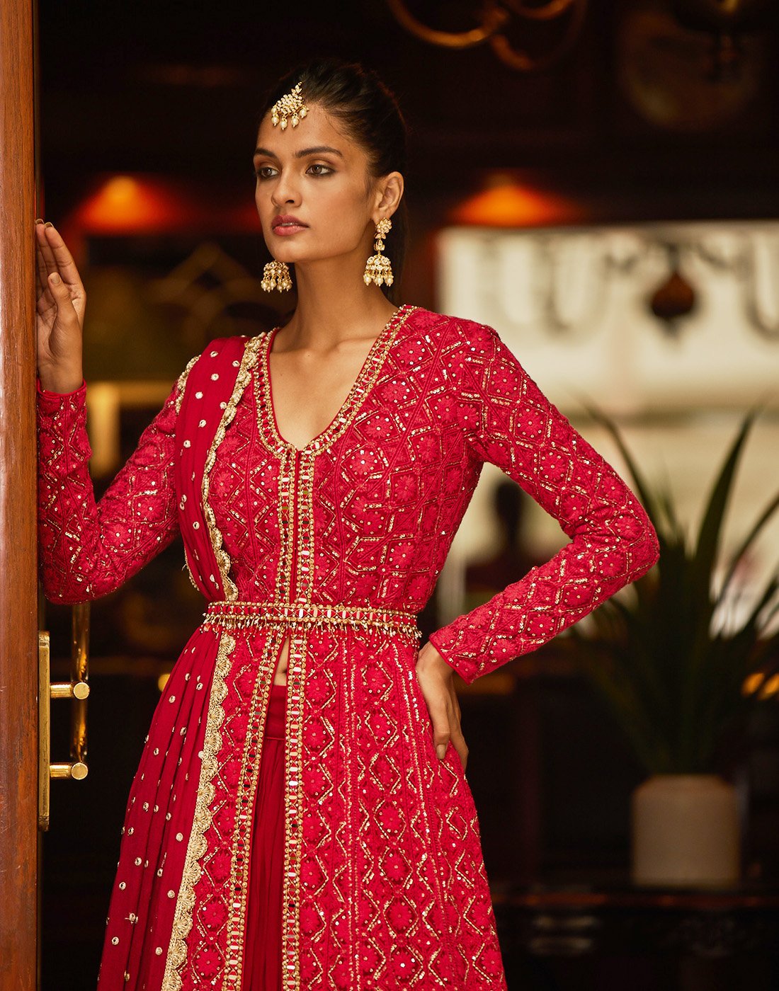 Embroidered Resham Jaal With Cutdana Georgette Lehenga With Jacket And Dupatta