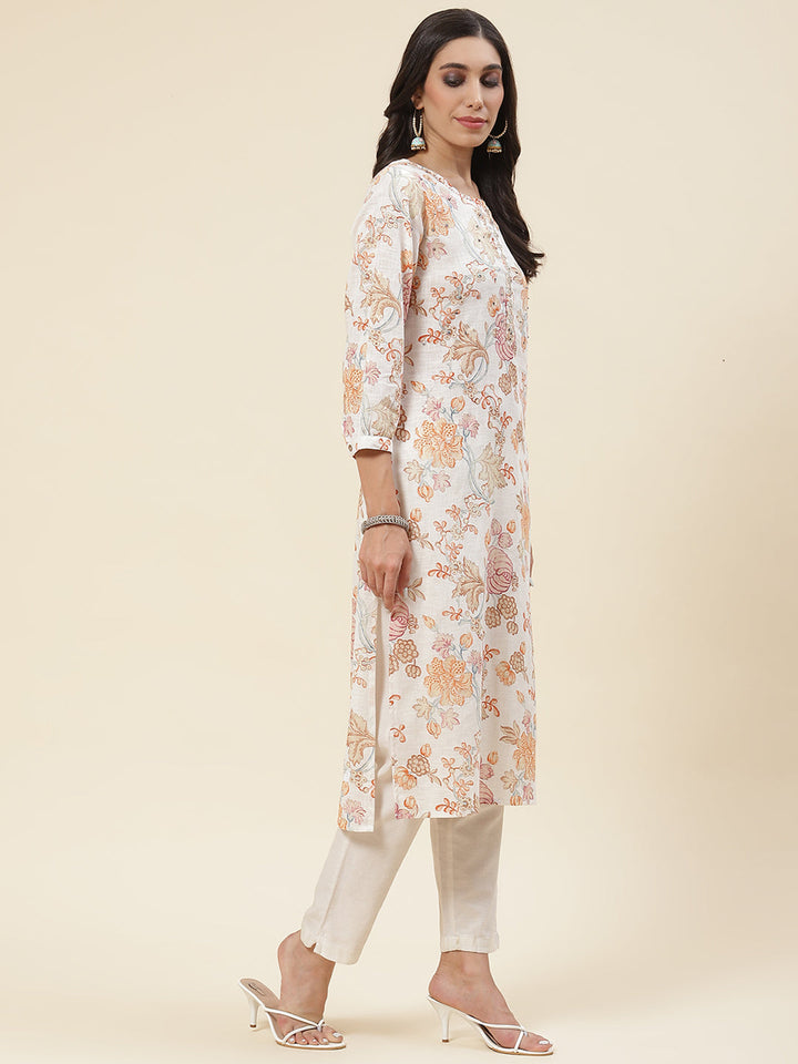 Floral Printed Muslin Kurta
