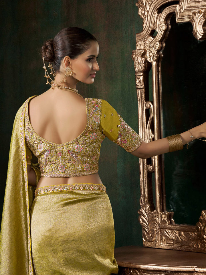 Woven Design &amp; Embroidered Border Art Silk Saree