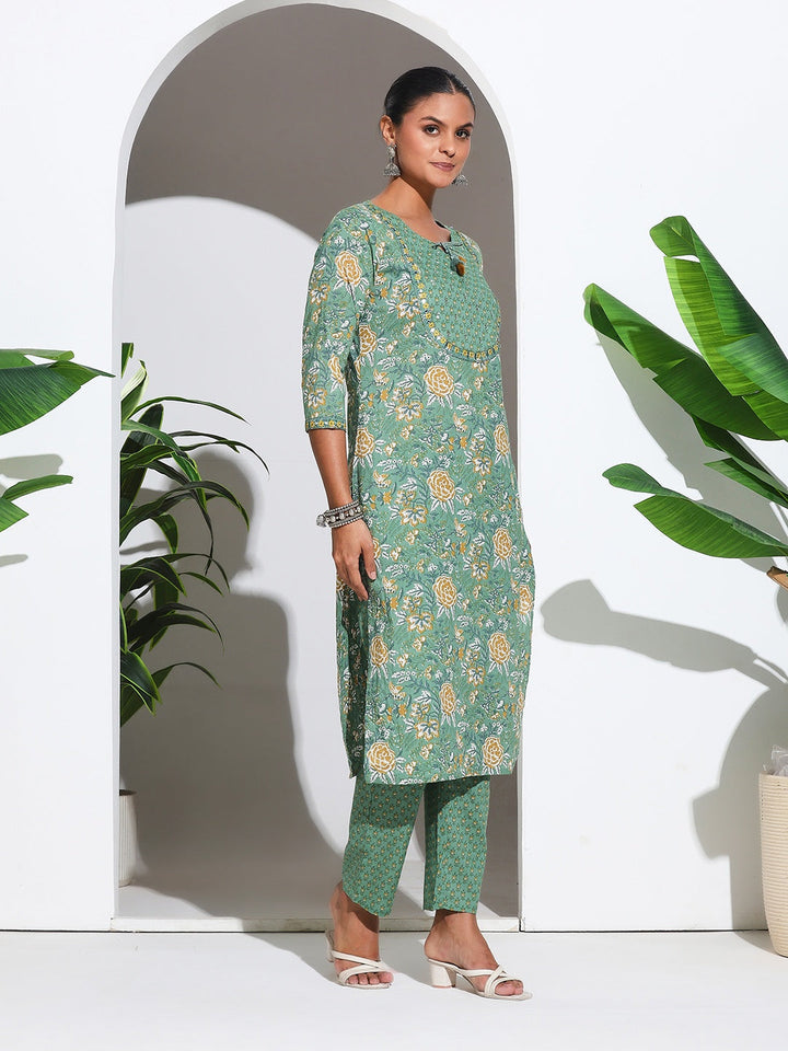 Printed Cotton Blend Kurta With Pant &amp; Dupatta