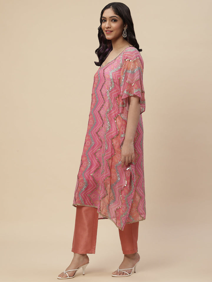 Sequin Embroidered Georgette Kurta With Pants