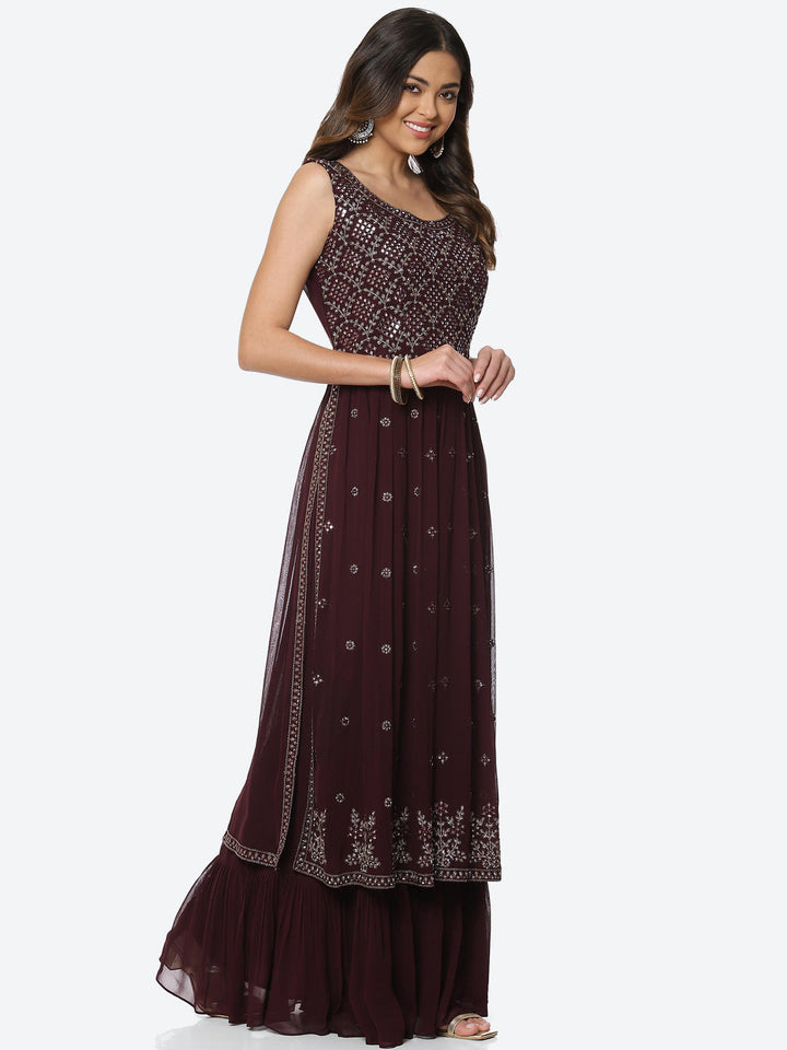 Resham Mirror Georgette Kurta With Palazzo &amp; Dupatta