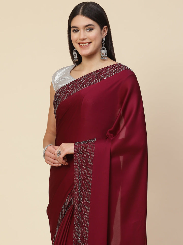 Embroidered Border Booti Satin Saree