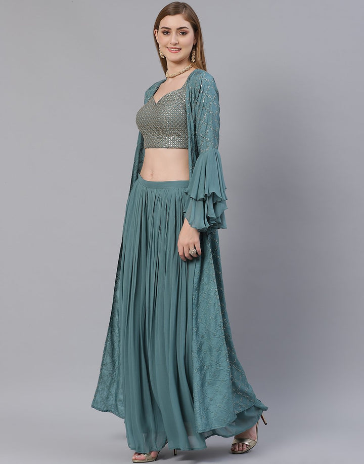 Dusty Green Georgette Salwar Kameez Stitched Suit