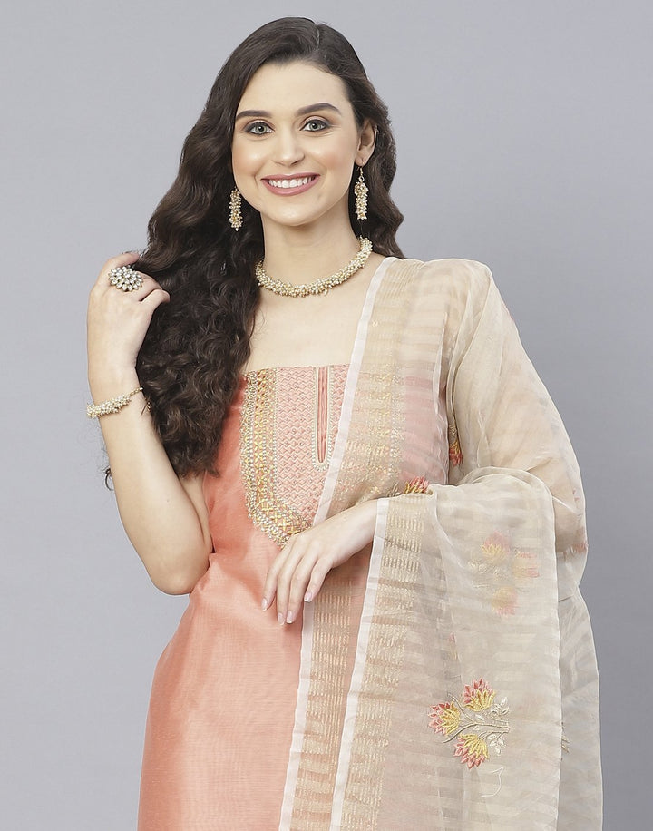Chanderi Embroidered Suit Piece with fancy dupatta