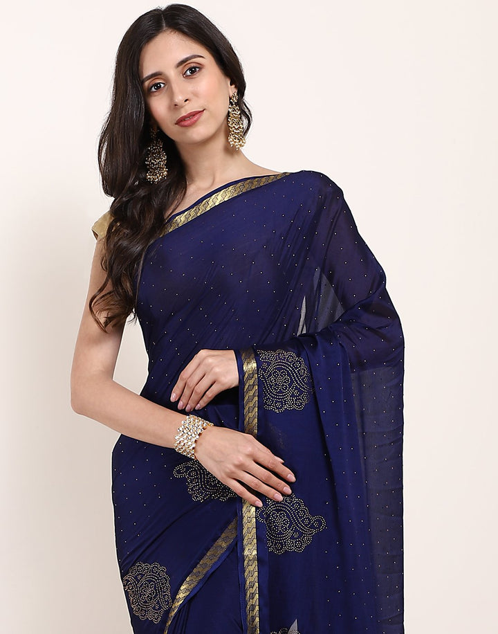 Navy Blue Art Crepe Saree
